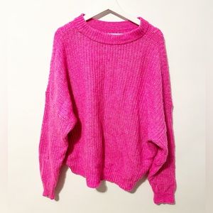 Aerie Oversized Crewneck Chunky Knit Barbie Core Hot Pink Sweater Size XL